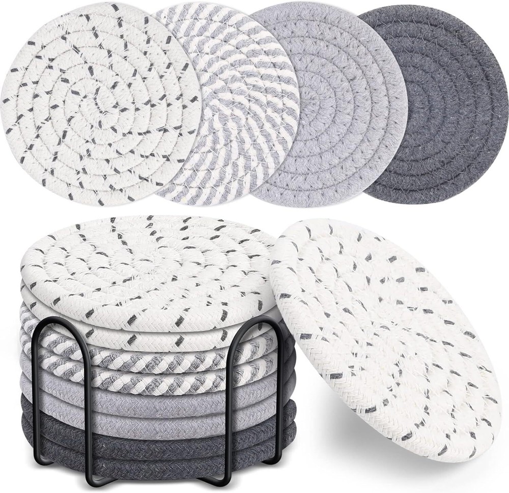 8 Pcs Drink Coasters with Holder, 4 Colors Absorbent Coasters for Drinks, Minima