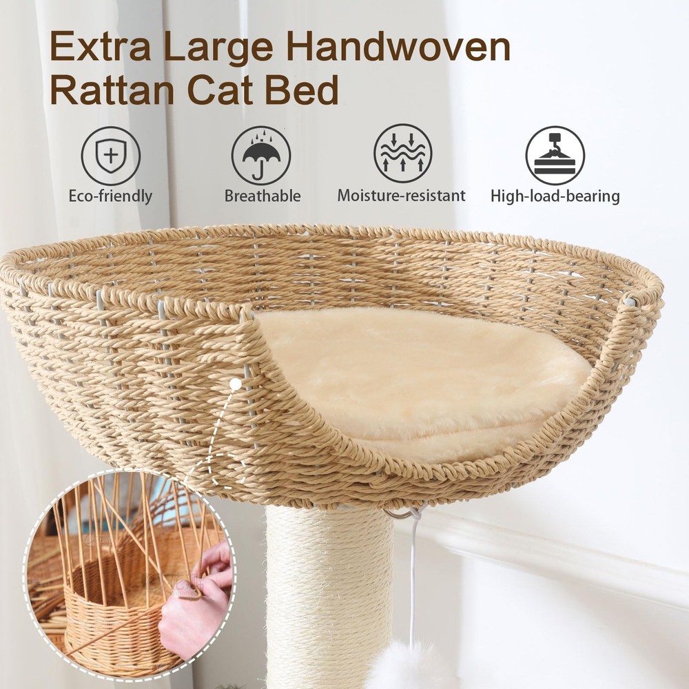 Large Cat Tree Tower 49.6" with Scratching Post, Multi-Level Condo & Bed
