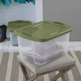 EZ Carry Storage Bin 40 Quart Clear Green Handles