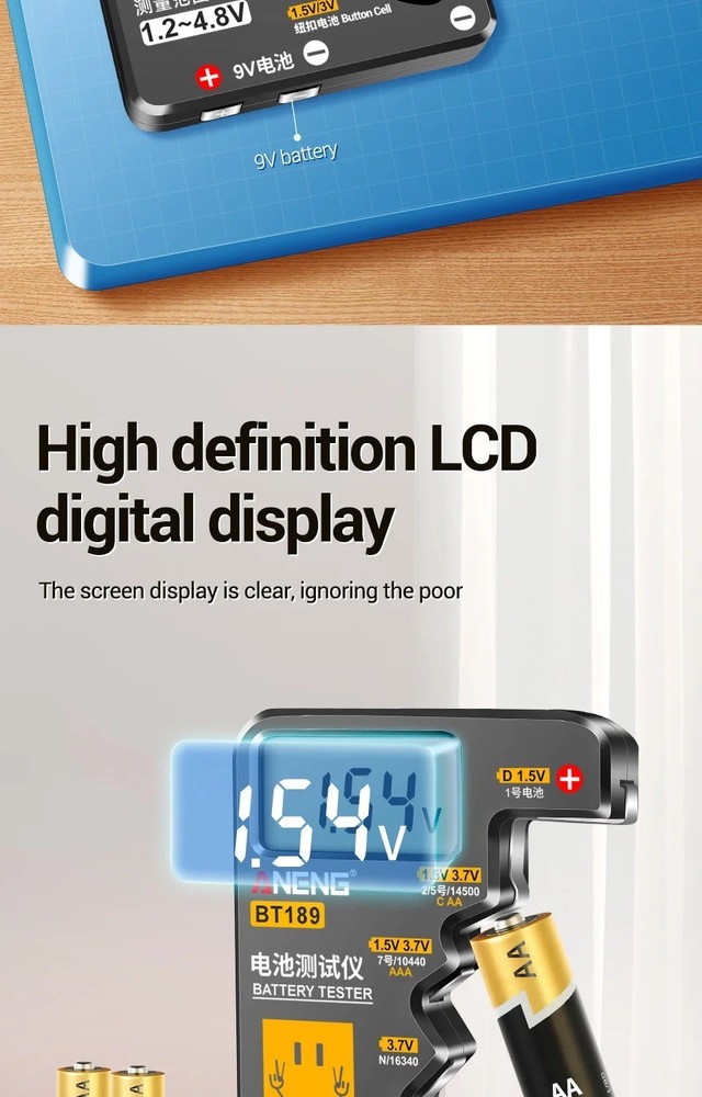 Universal LCD Battery Tester 9V N D C AA AAA Button Cell Detector DIY Gift