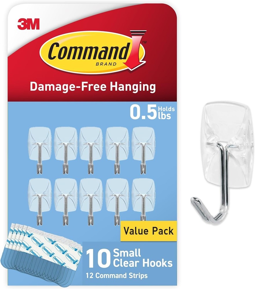 Command Small Clear Wire Toggle Hooks, 10 Hooks and 12 Small
