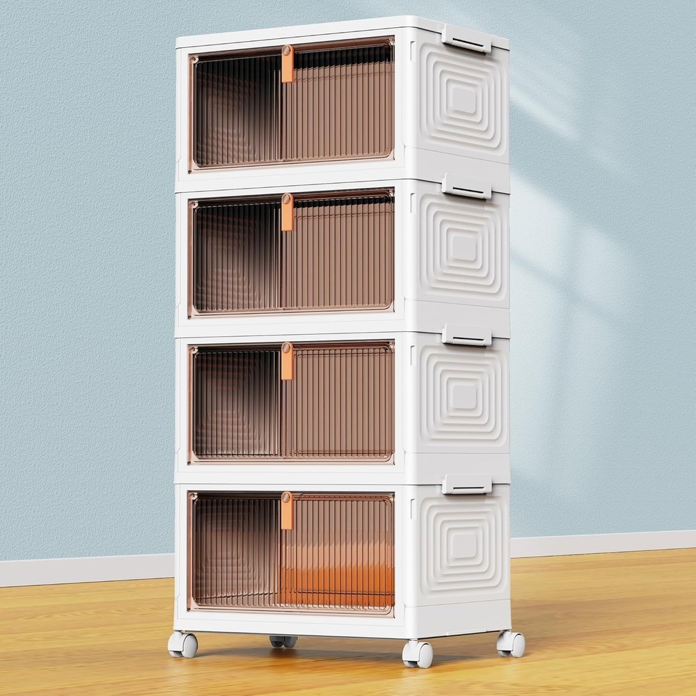 Chic 4-Tier Storage Bins, 23QT - Stackable & Easy Access with Magnetic Doors