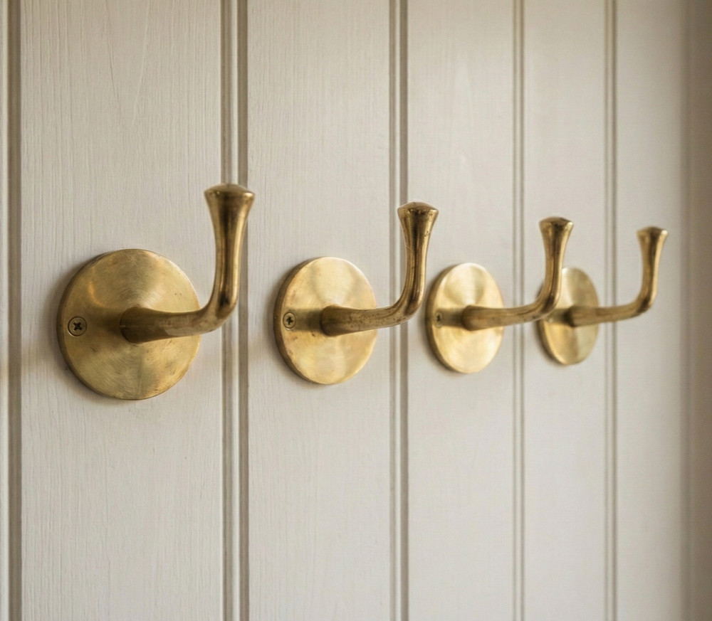 Solid Brass Wall Hook, Unlacquered Antique Finish, Rustic Towel/Coat Hook