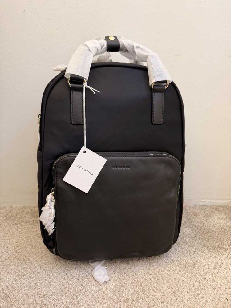 Lo & Sons Rowledge 2 Nylon Backpack – Black / Gold / Camel – New 🎒✨