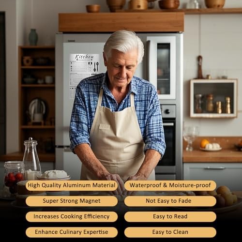 Kitchen Conversion Chart Magnet for Refrigerator,Baking Magnetic Aluminum