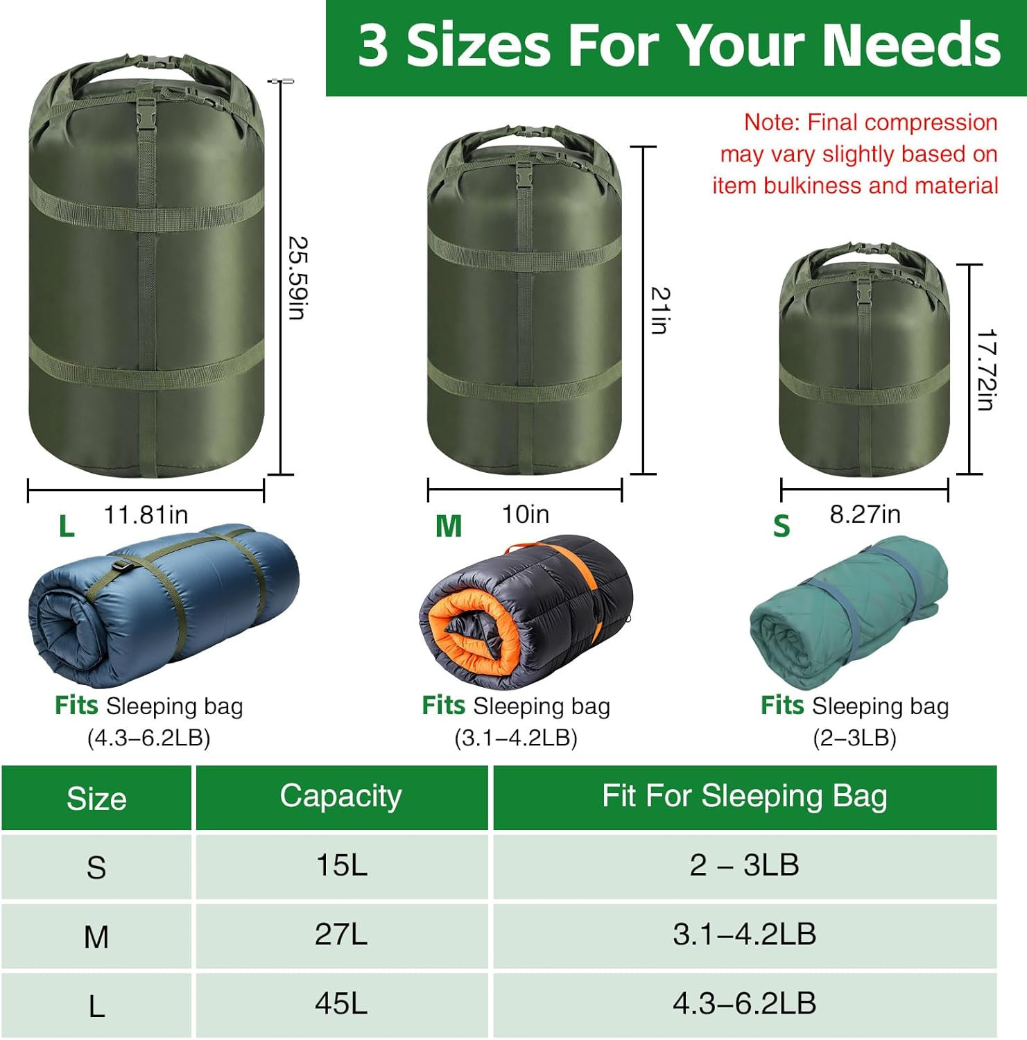 Compression Stuff Sack, Ultralight Portable Sleeping Bag Compression Sack, 15L/2