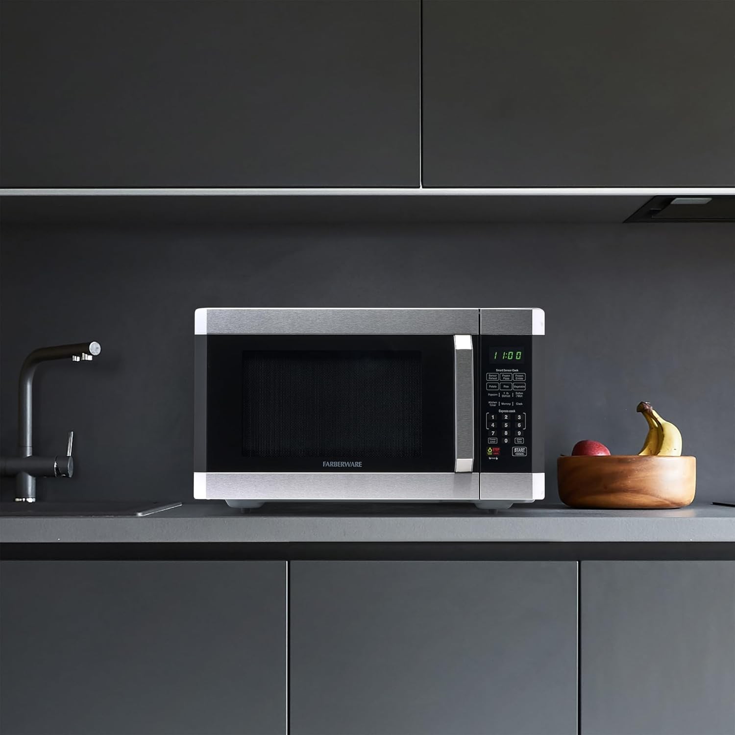 Farberware 1.6 Cu. Ft. Countertop Microwave Oven – 1100 W Power, Stainless Steel