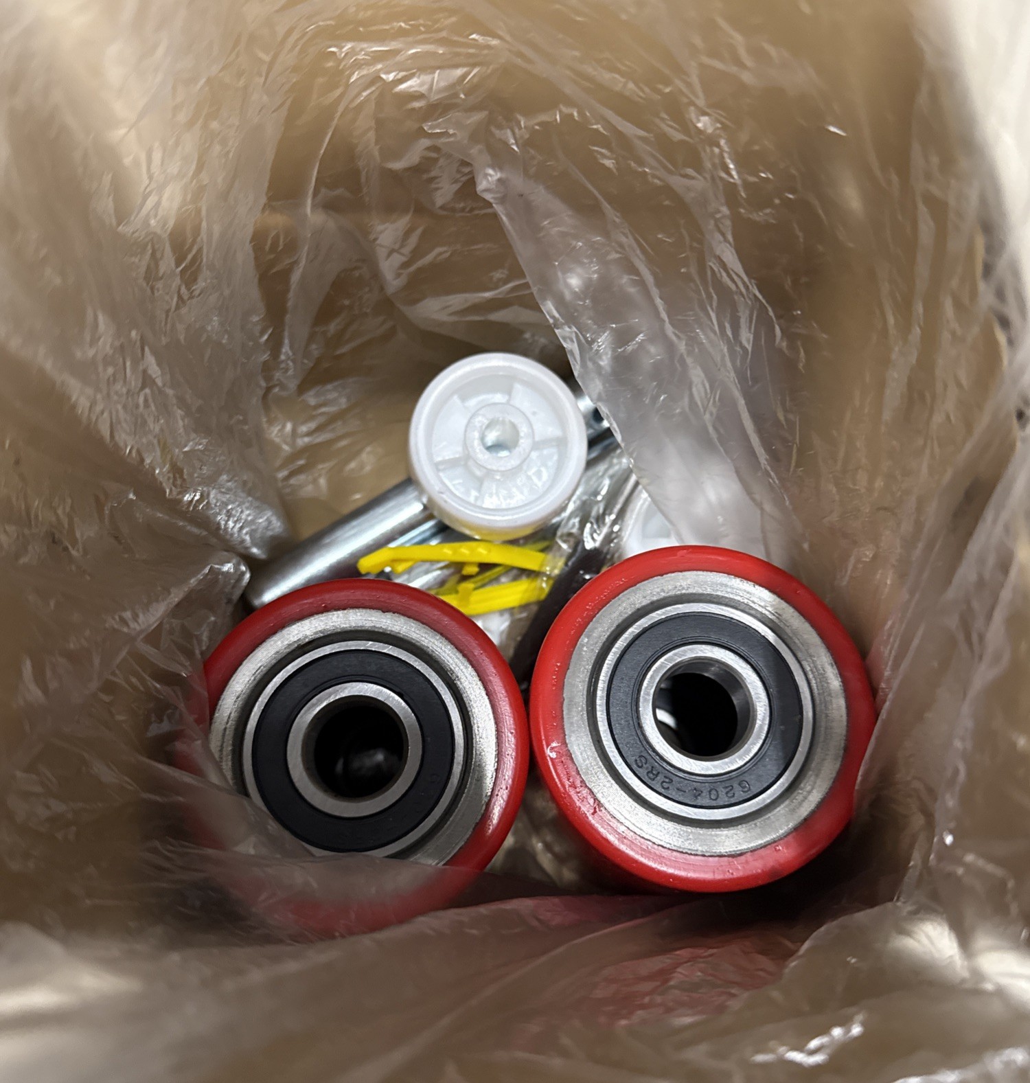 Pallet Jack/Truck Load Wheels Full Set with Axles and Rollers 3" x 3.75" Red