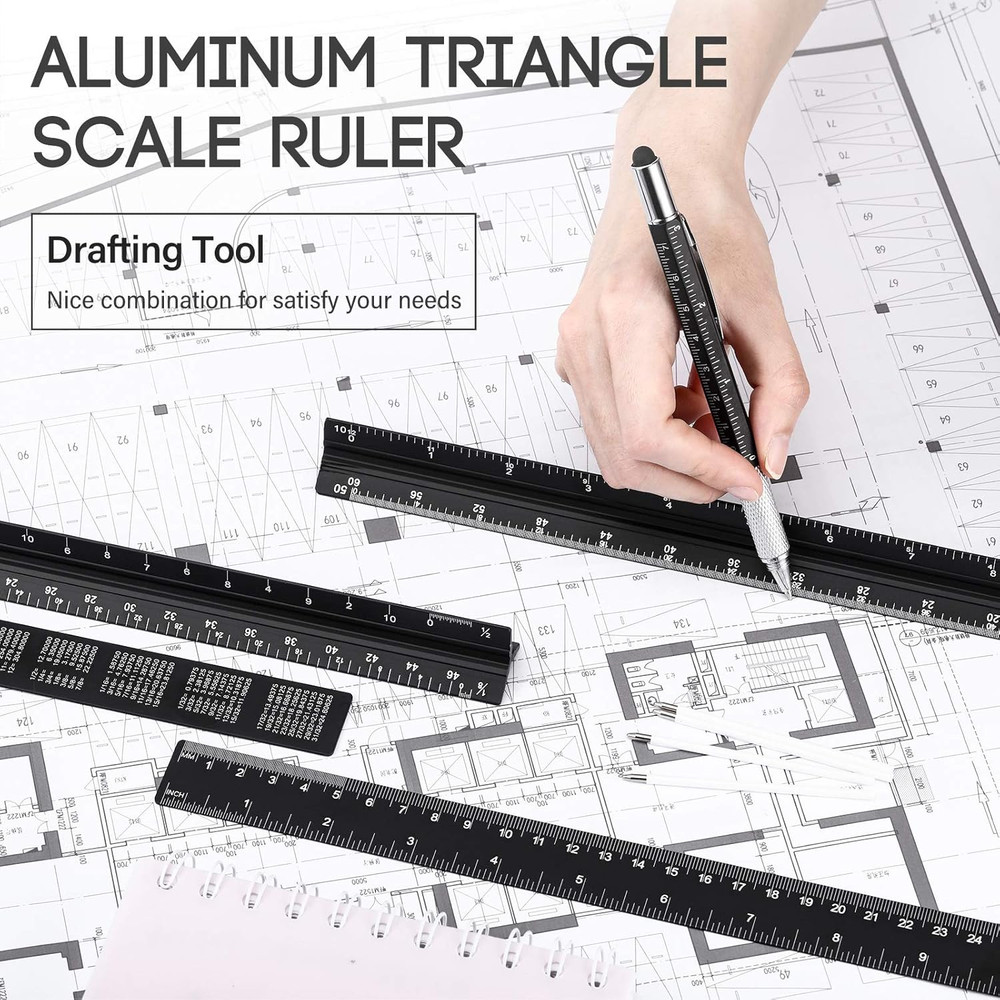 10 Pieces 12 Inch Architectural Scale Ruler Aluminum Triangular Engineering Rule