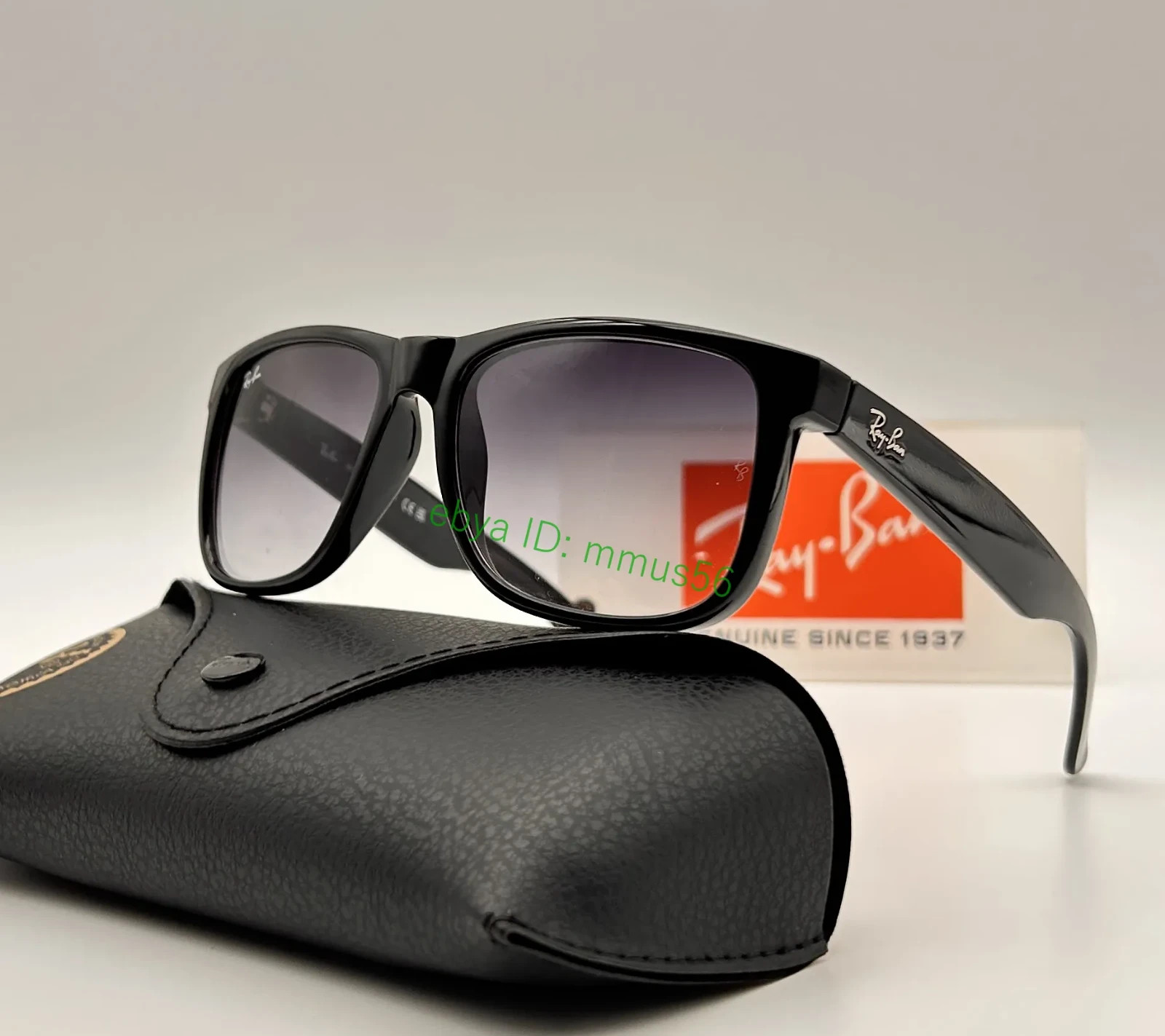 Ray-Ban JUSTIN RB4165 601/8G Sunglasses Dark Grey Matte Rubber Black 54mm