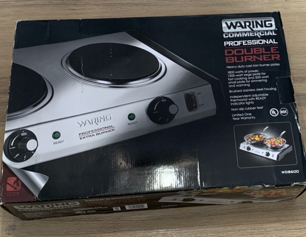 Waring WDB600 Double Burner Solid Top Countertop Range - 1800W