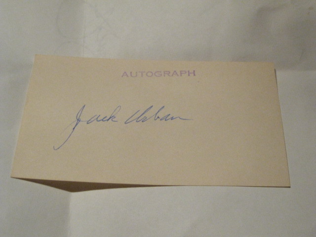 Jack Urban Autographed Index Card JSA Auc Certified
