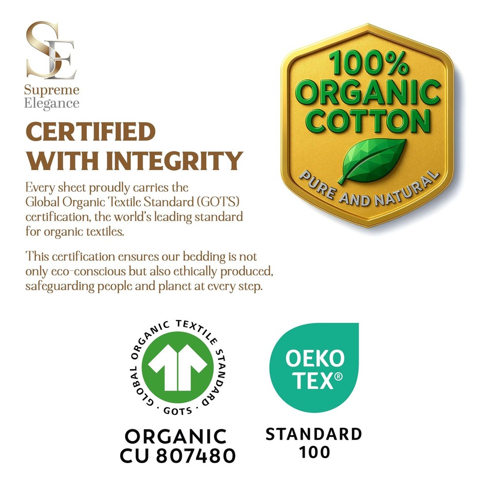 3Pc 100% Organic Cotton Twin Bed Sheets Set, Snow White, Cooling Percale, Dee...