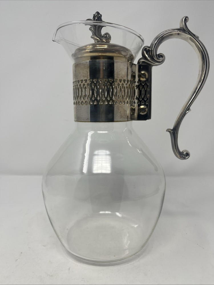 Vintage Coffee Tea Carafe With Lid Glass Silver Plate