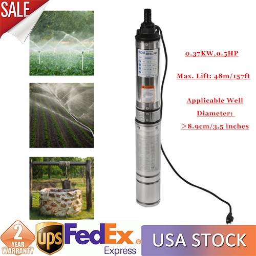 110V 0.5HP Submersible Deep Well Water Pump Stainless Steel 16GPM 157ft New
