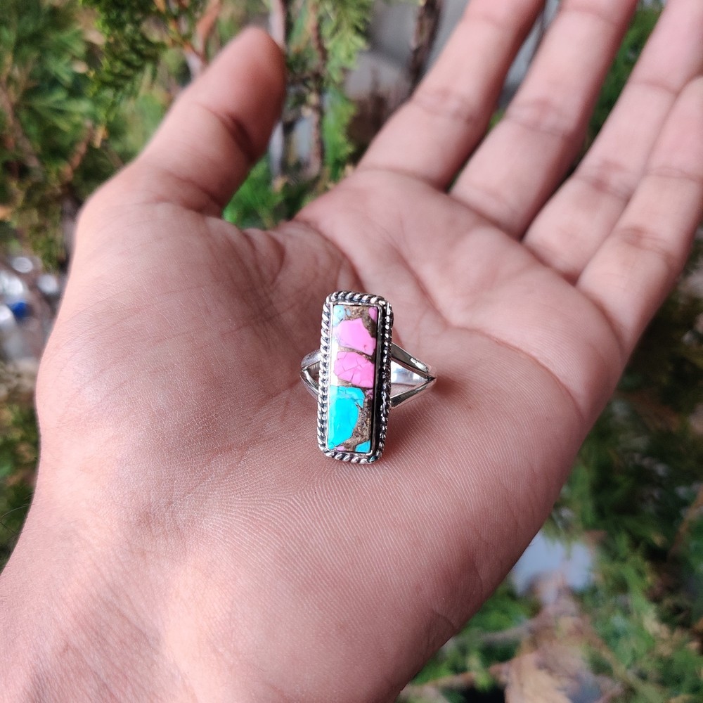 Cotton Candy Gemstone Ring Solid 925 Silver Sterling Statement Ring All Size MK*