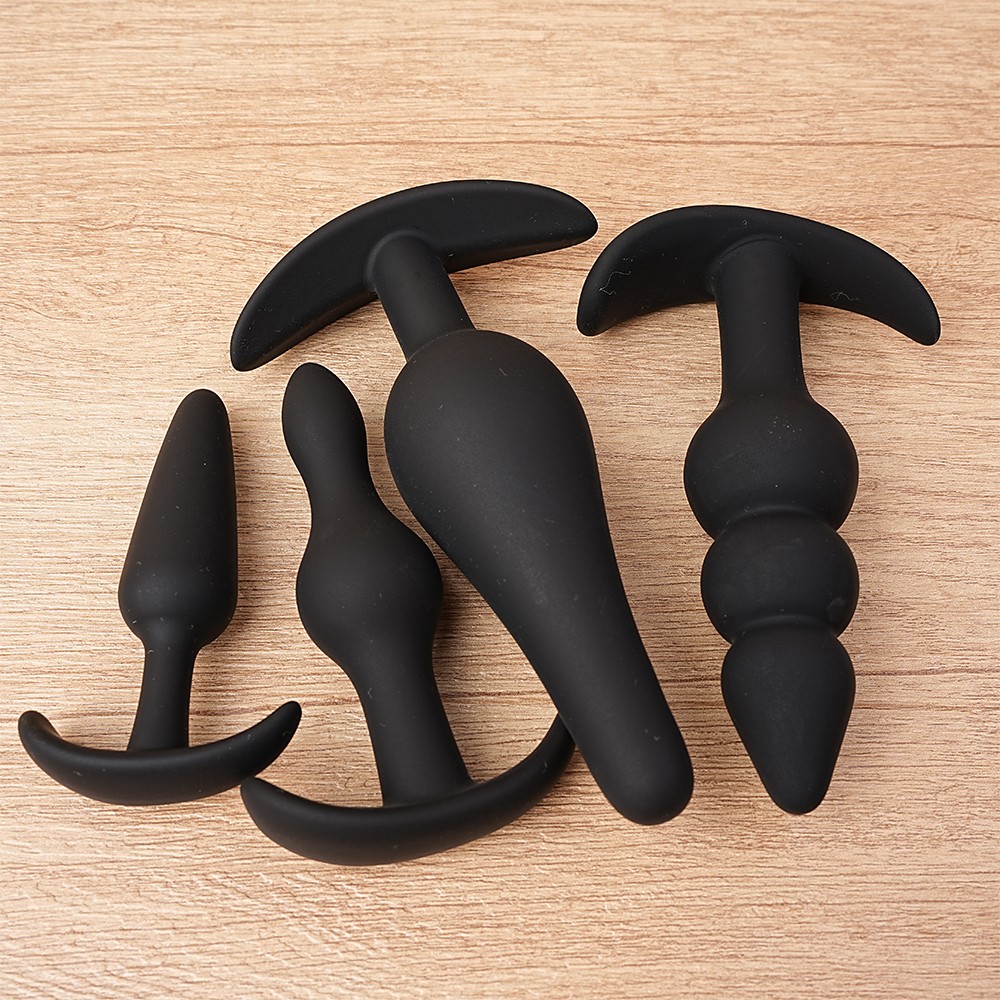 4PCS Silicone Anal Butt Plug Training Starter Kits Beginner Dildo Trainer Set US