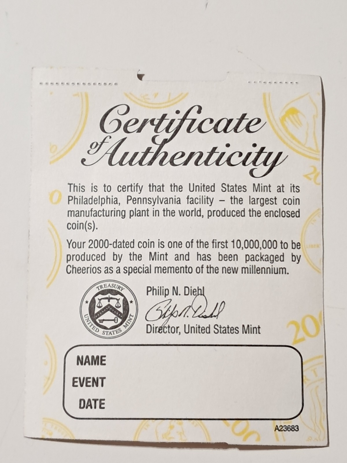 2000 Lincoln Cheerios Millennium Penny Promotional Sealed