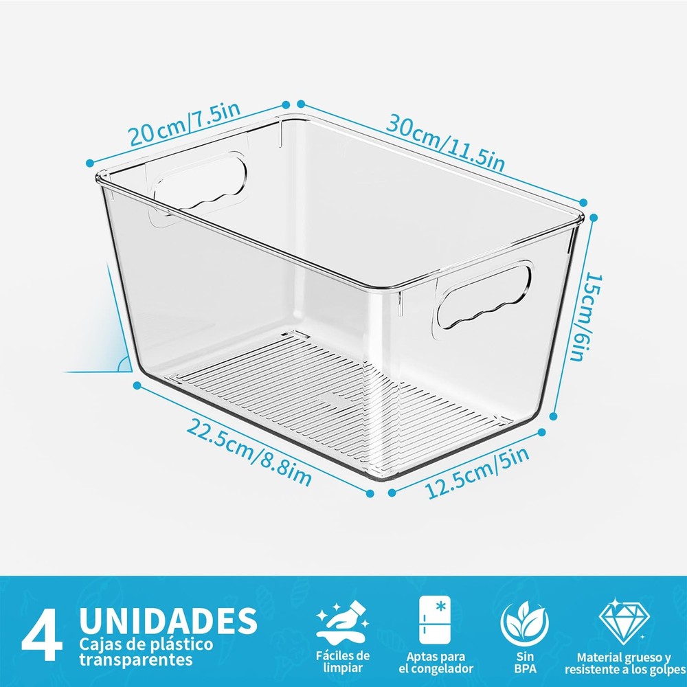 Clear Plastic Storage Bins 4-Pack Stackable Pantry Organizers and Containers