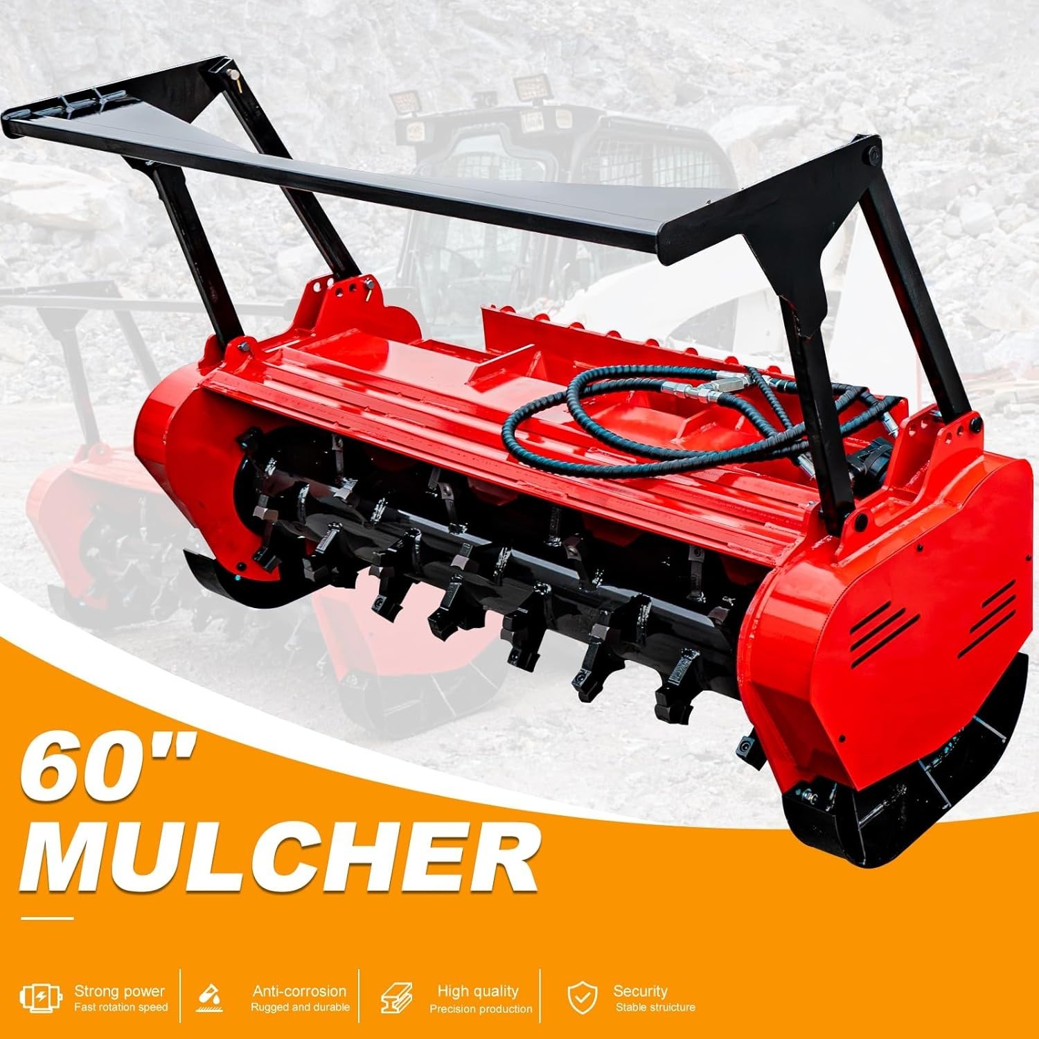 60inch Forestry Mulcher Heavy Duty Attachment Fits Bobcat Skid Steer Loader