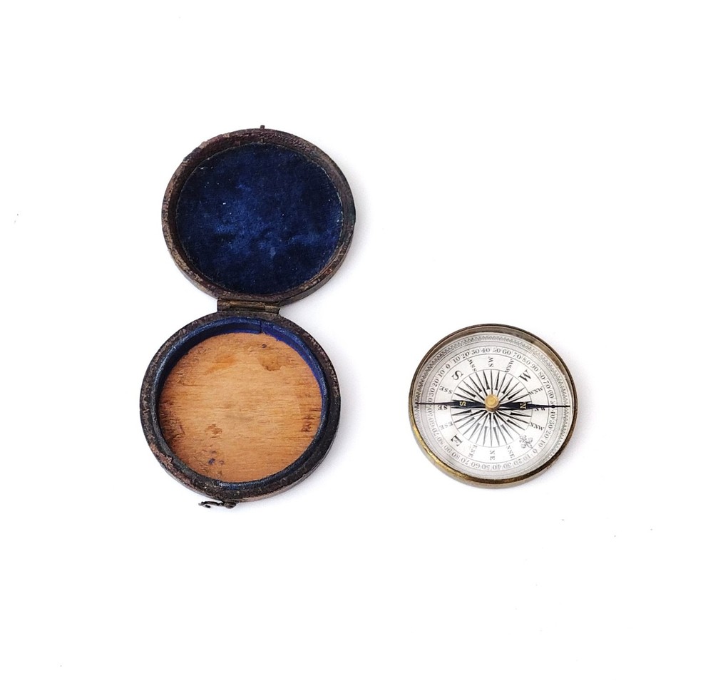 Victorian pocket compass & case.