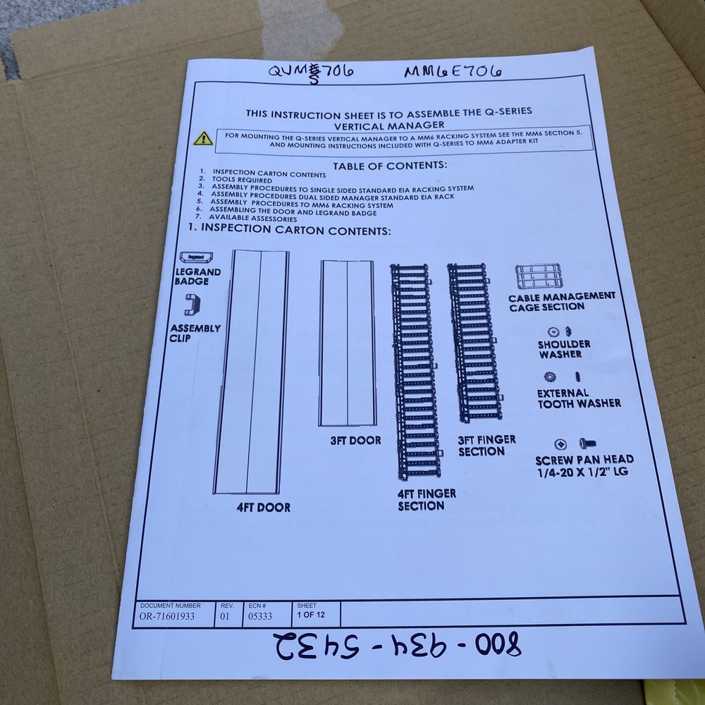 Legrand - Ortronics QVMD706 | Q Series Vertical Manager, ABS Plastic, Black
