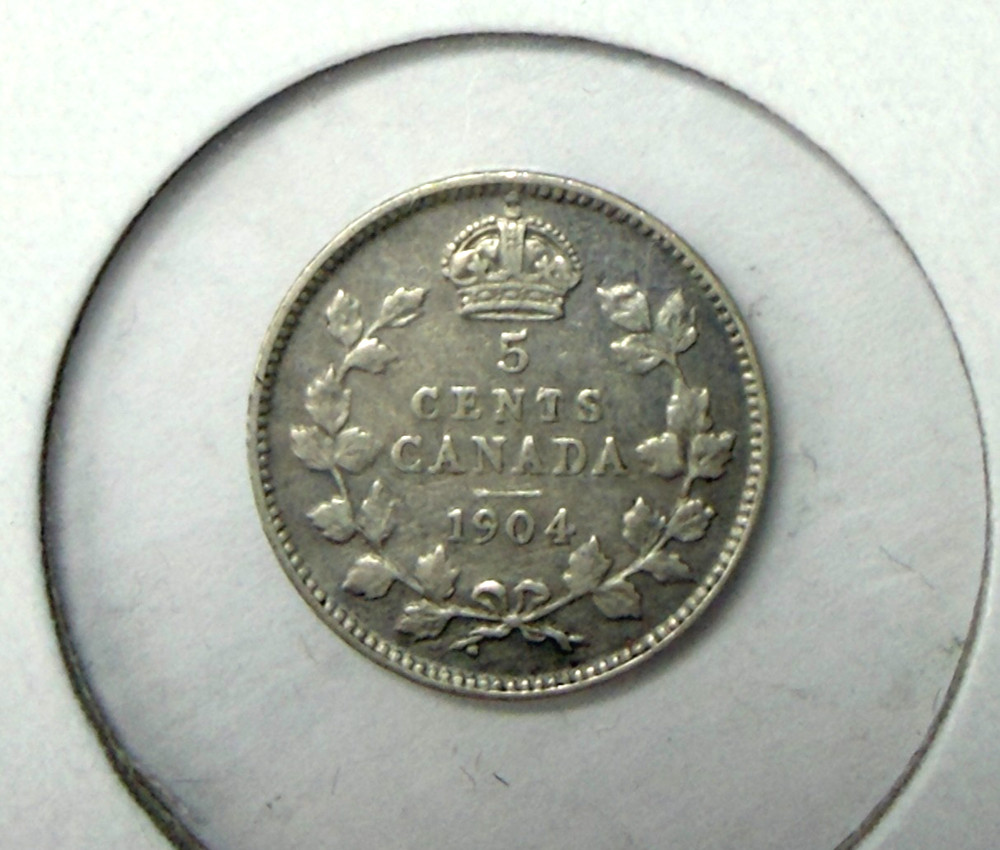 1904 Canada 5 Cents -92.5% Silver