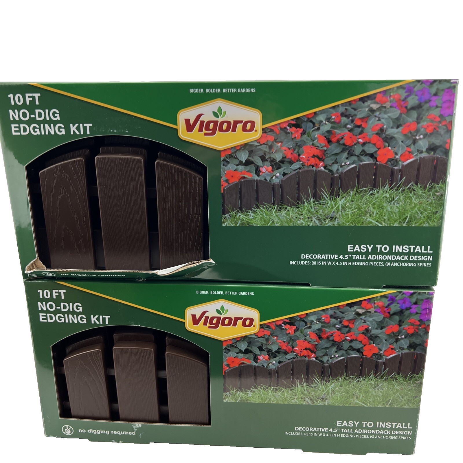 Vigoro 4.5" X 10ft Decorative Picket Fence Landscape Edging Kit Brown Lot of 2