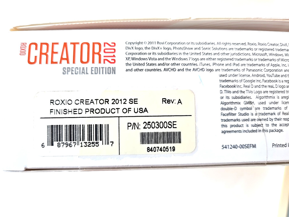 Roxio Creator 2012 Special Edition Retail Box CD Accessories