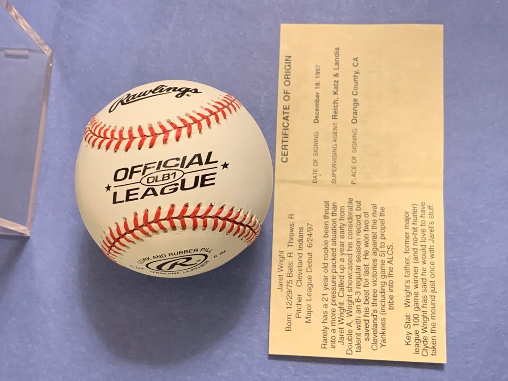 Jaret Wright Cleveland Indians signed baseball W/CASE,W/COA