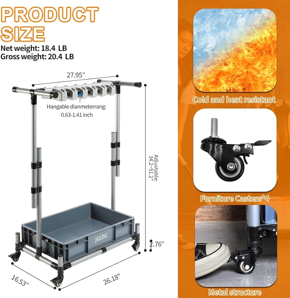Freestanding Mobile Cleaning Tool Rack with Hooks - Rust Resistant Design