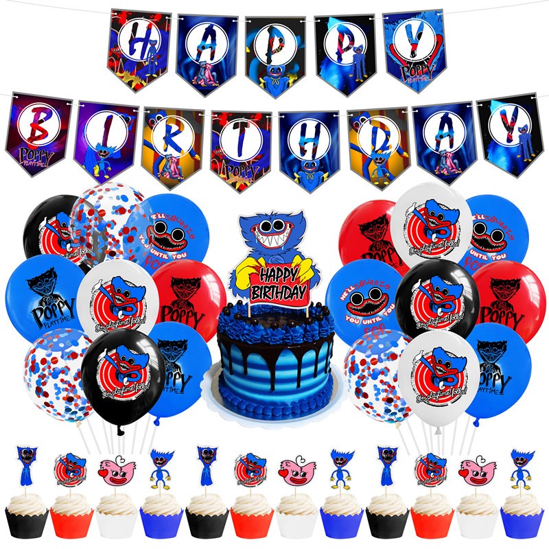 Poppy Playtime Huggy Wuggy Birthday Party Decorations Banner Balloon Cake Topper