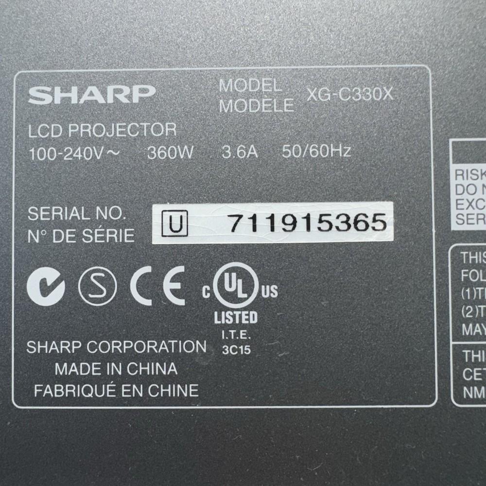 Sharp XG-C330X 3LCD Projector 3300 ANSI With Remote