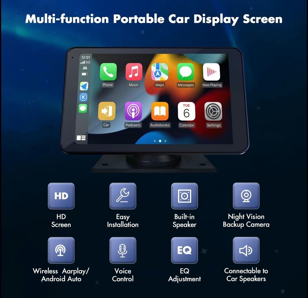 Portable Wireless Car Stereo Bluetooth Wireless Car Play/Android Backup camera