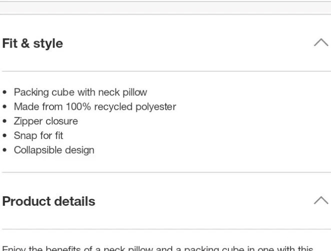Stuffable Neck Pillow 100% Recycled Polyester New With Box