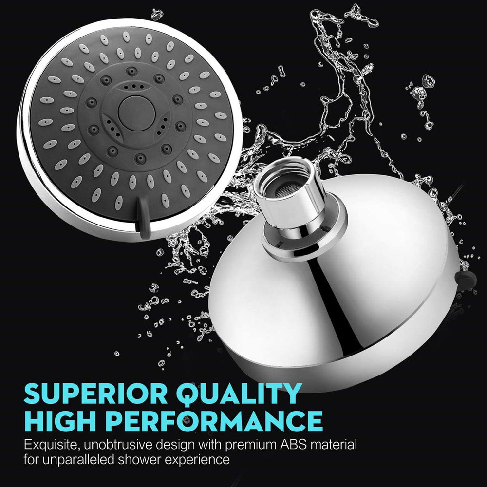 High Pressure Shower Head 5 Settings Fixed Showerhead 4 Inch High Flow Bathroom