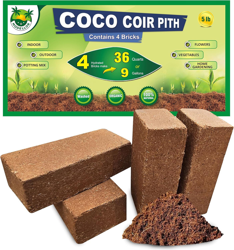 4 Bricks (5 Lb) Premium Super Washed Coco Coir, Yields 9 Gallons, Seed Starter,