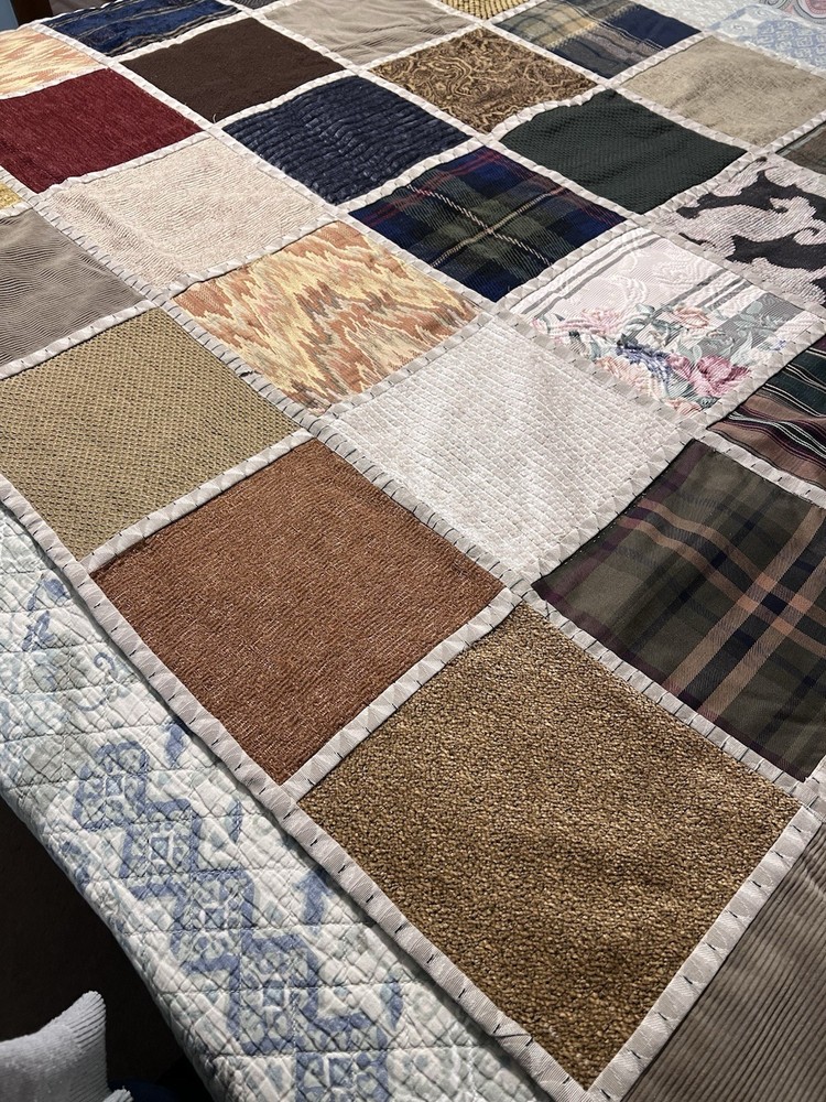 Handmade Reversible Patchwork Throw Quilt 65x47 Upholstery Tapestry Chenille Lap