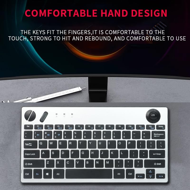 78 Keys Dual Mode Wireless Trackball Keyboard, Bluetooth 5.0 & 2.4G Wireless ...