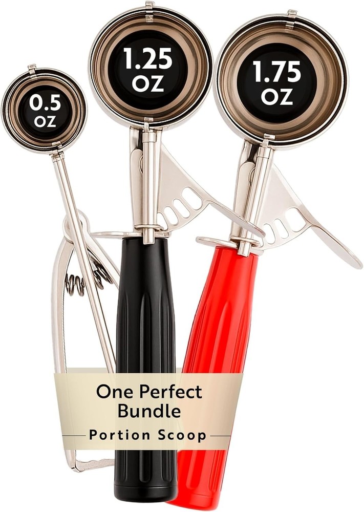 3-Piece Ice Cream Scoop Set with Trigger Release for Perfect Portion Control