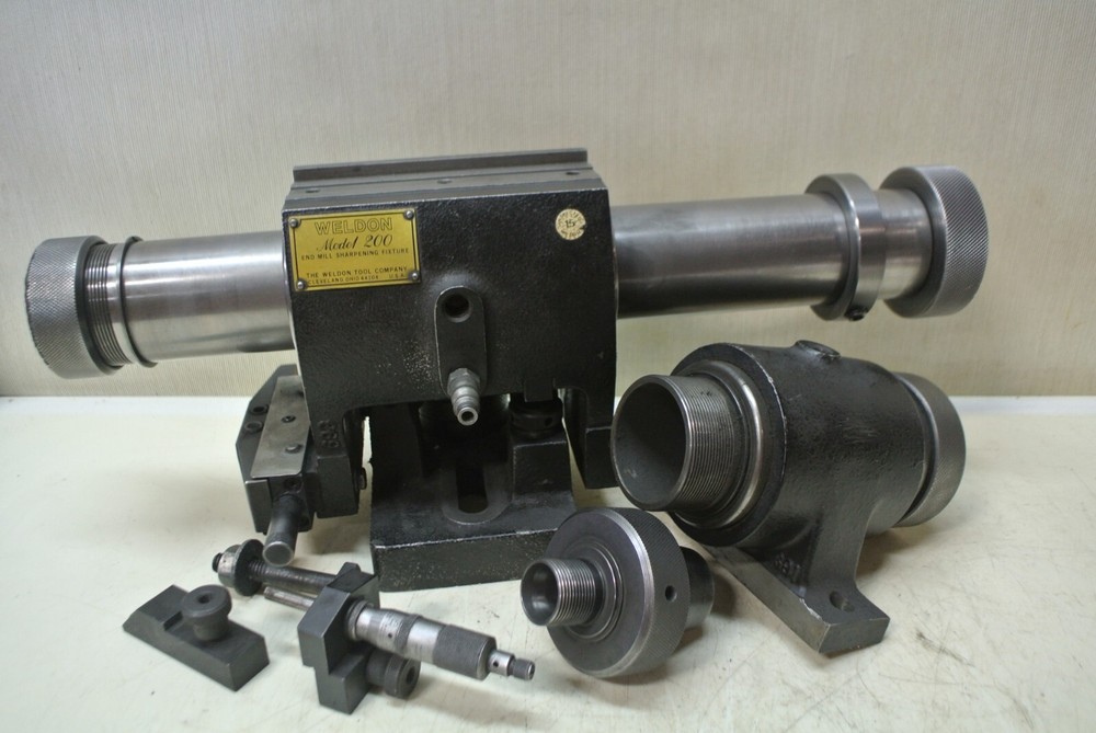Weldon 200 Sharpening Fixture W/ Tooling & Box. VGC. Nice Machine Shop Mill Tool