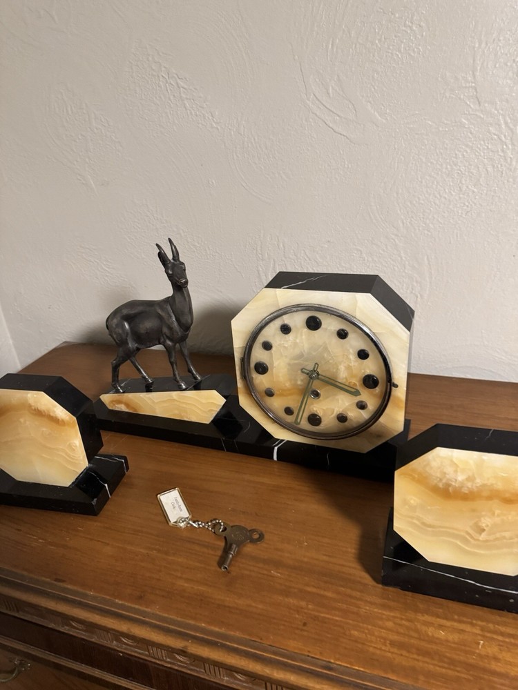 Art Deco Clock w/ Matching Bookends