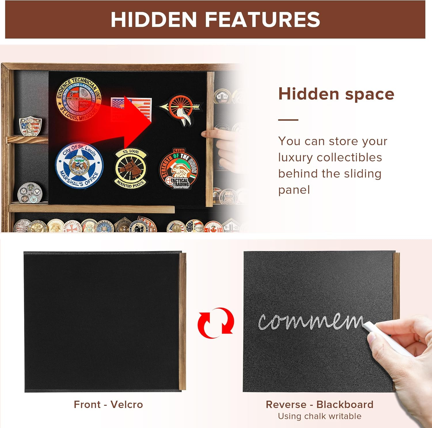 Challenge Coin Display Case, 27.6"X 18.1"Lockable Military Coin Holder with Remo