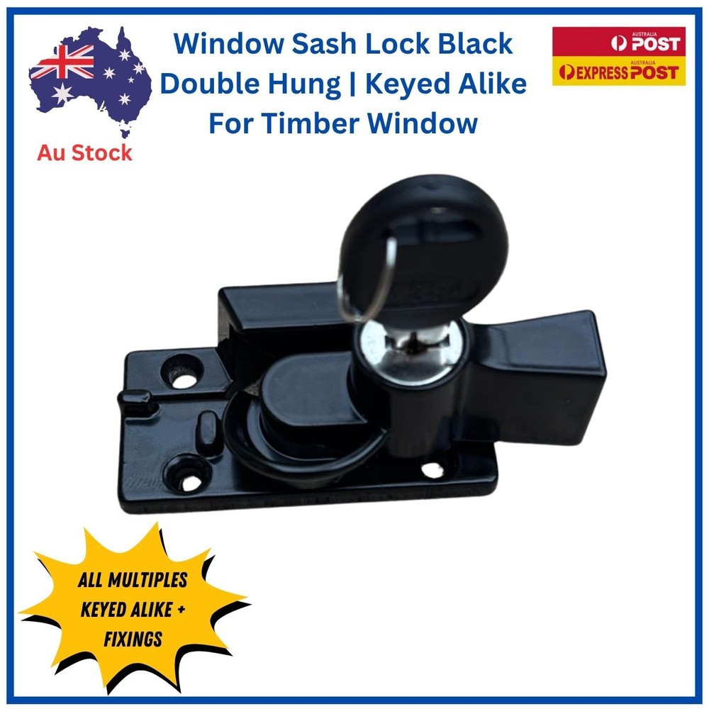 TradeBase Window Black Sash Double Hung Key Lock Wide Base