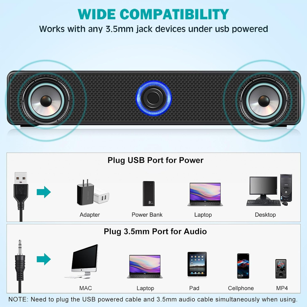 Computer Speakers, USB Powered PC Speakers Wired Stereo Desktop Speakers with 3.