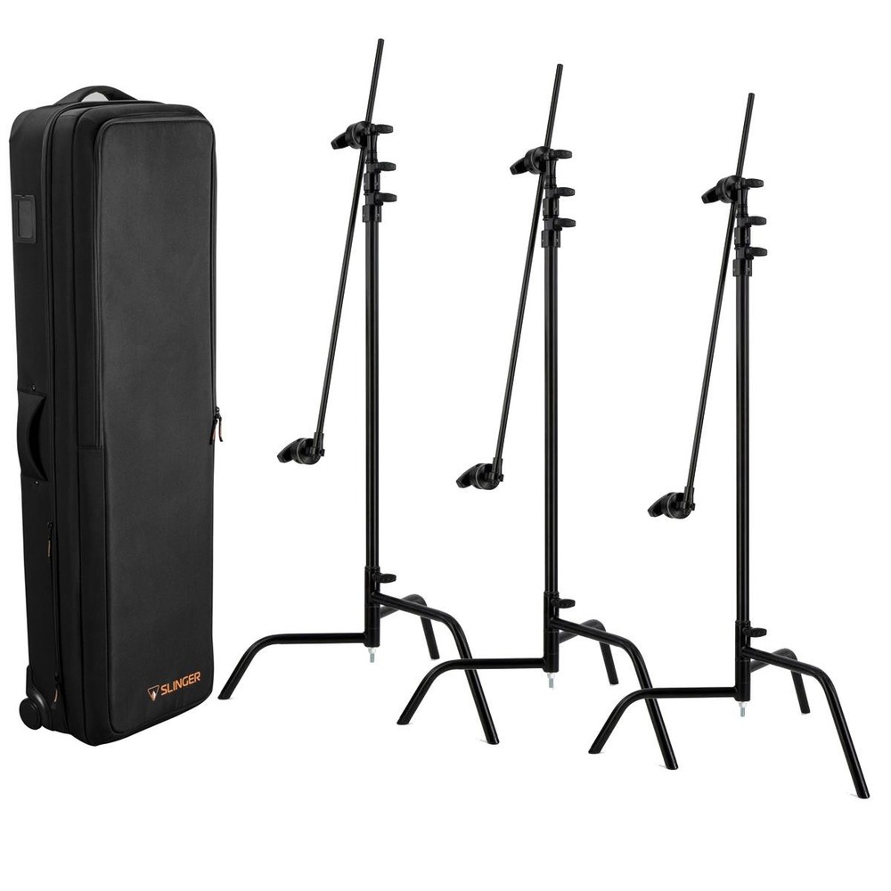 Matthews 40" C+ Stand with Turtle Base, Grip Head and Arm, Black, 3-Pack, Bundle