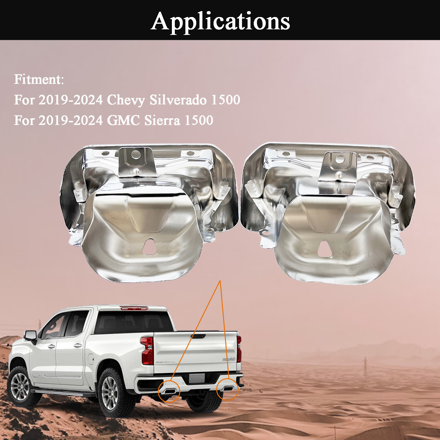 Pair Exhaust Tips Bezels for Chevy Silverado GMC Sierra 1500 2019-2024 Silver