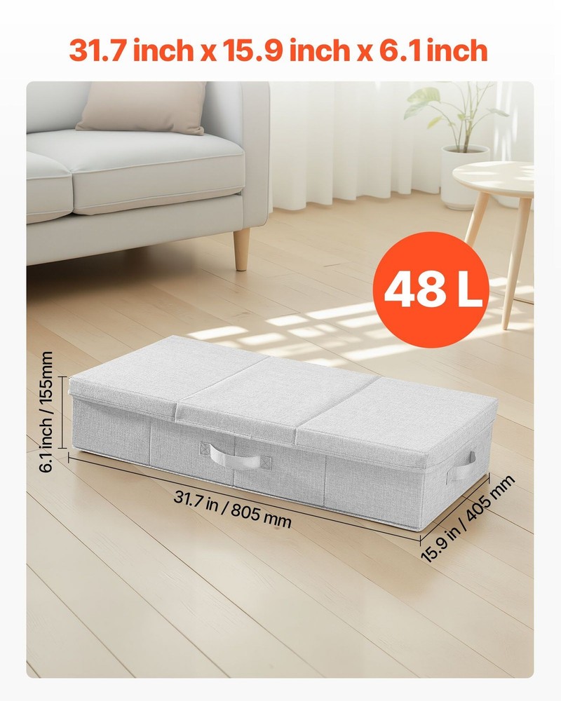 Spacious Underbed Storage Bin 48L 31.7x15.9x6.1in Double Layer Construction