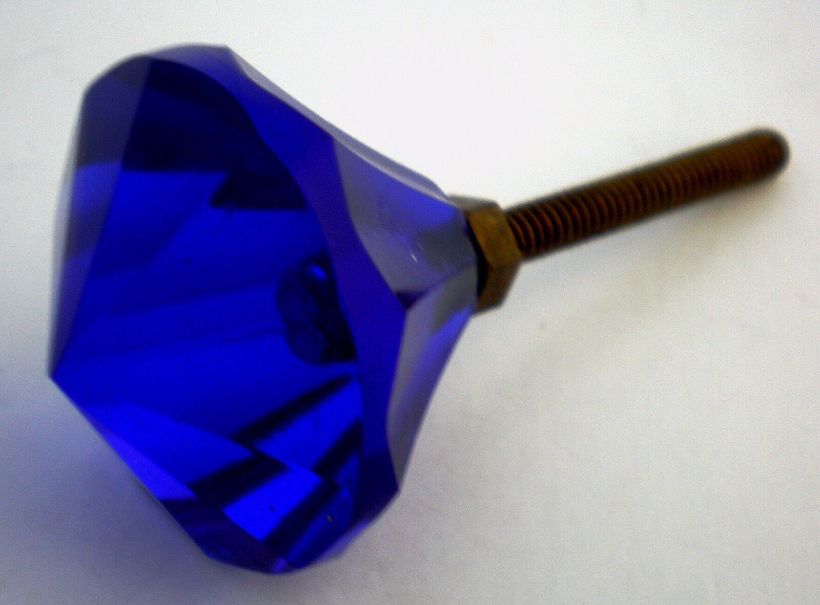 LARGER COBALT GLASS HANDCUT RARE KNOB PULL HANDLE