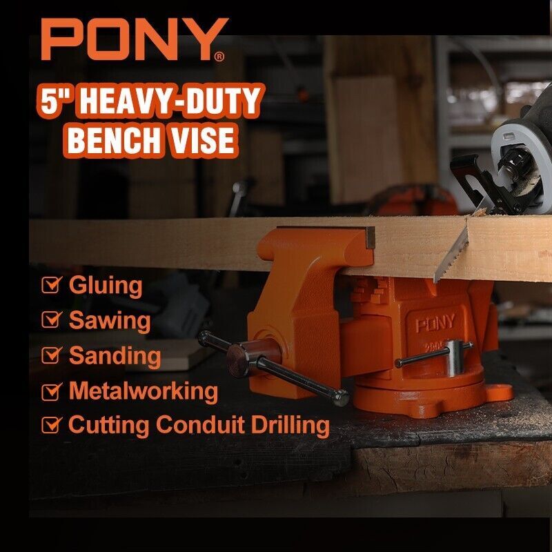PONY 5inch Bench Vise Heavy-Duty Utility Combination Pipe Vise 360 Degree Swivel